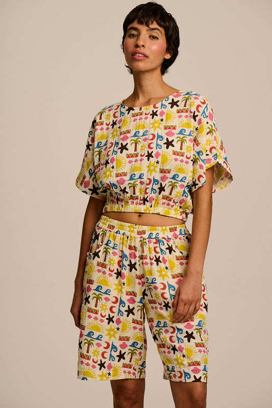 Zamora - Cotton Top in Coastal Beach Tile Print