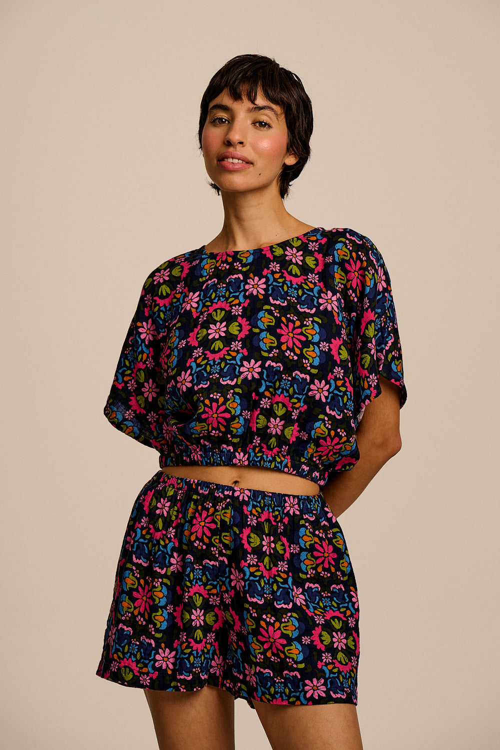 Popan - Cotton Shorts in Artisan Blue Floral