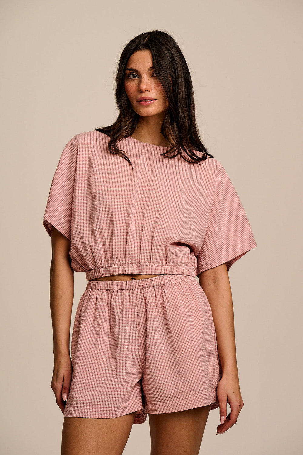 Popan - Cotton Shorts in Pink Mini Gingham