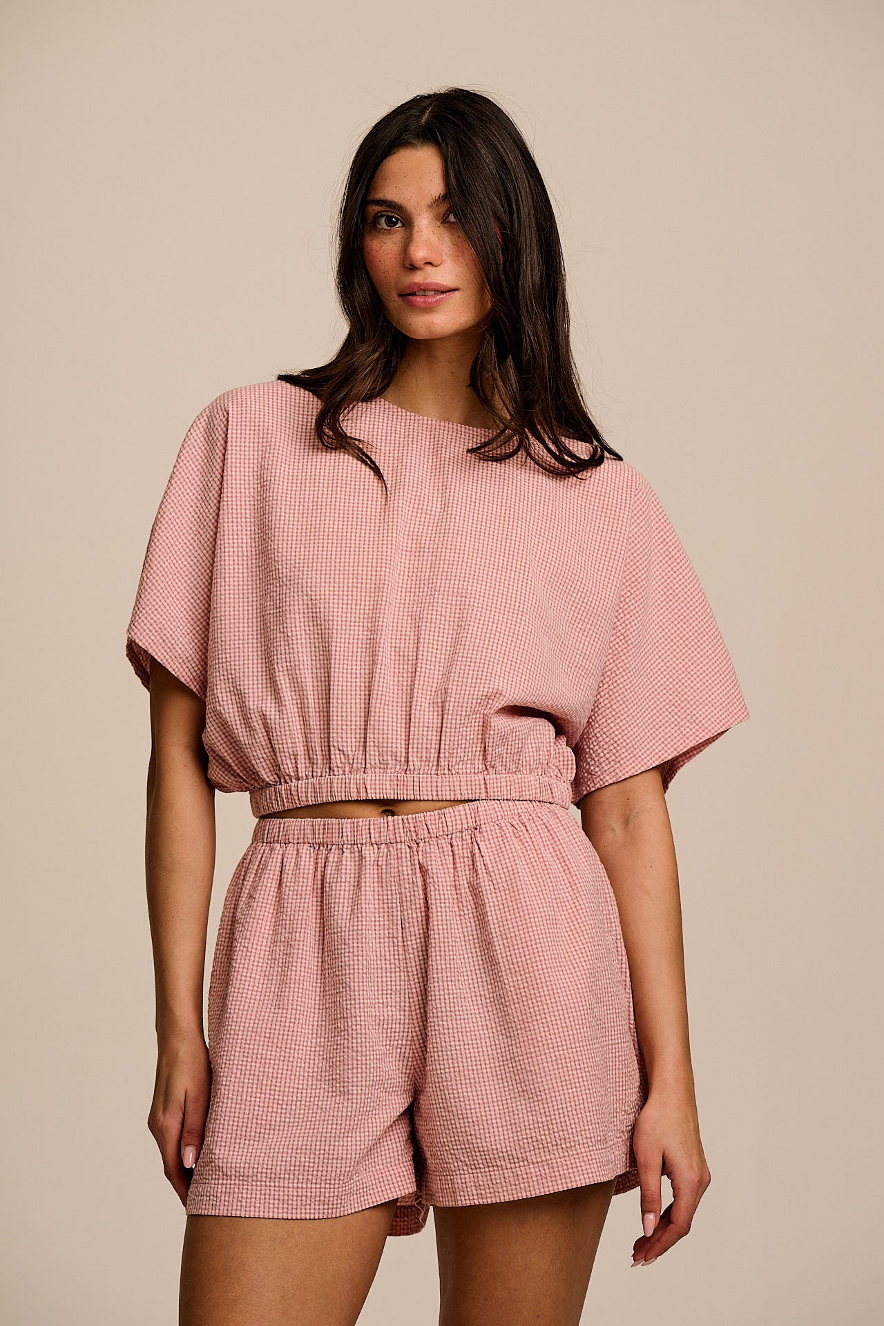 Popan - Cotton Shorts in Pink Mini Gingham