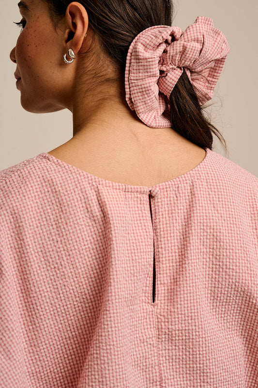 Anya - Oversized Cotton Scrunchie in Pink Mini Gingham