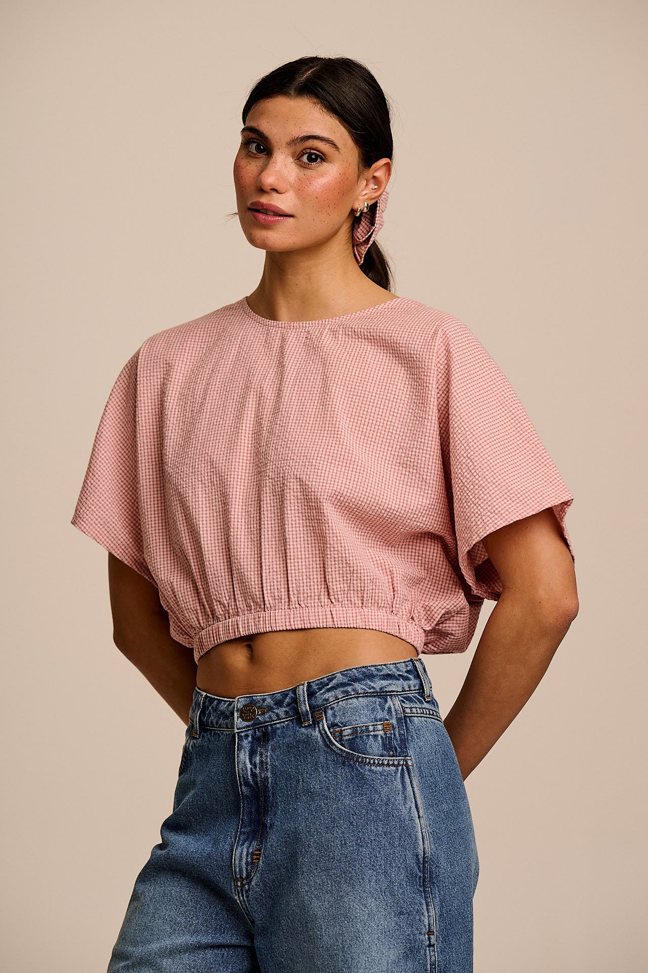 Zamora - Cotton Top in Pink Mini Gingham