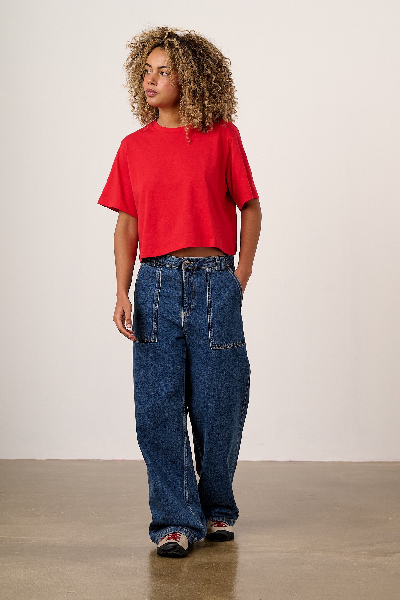 Zayla - Cotton Cropped Boxy T-Shirt in True Red