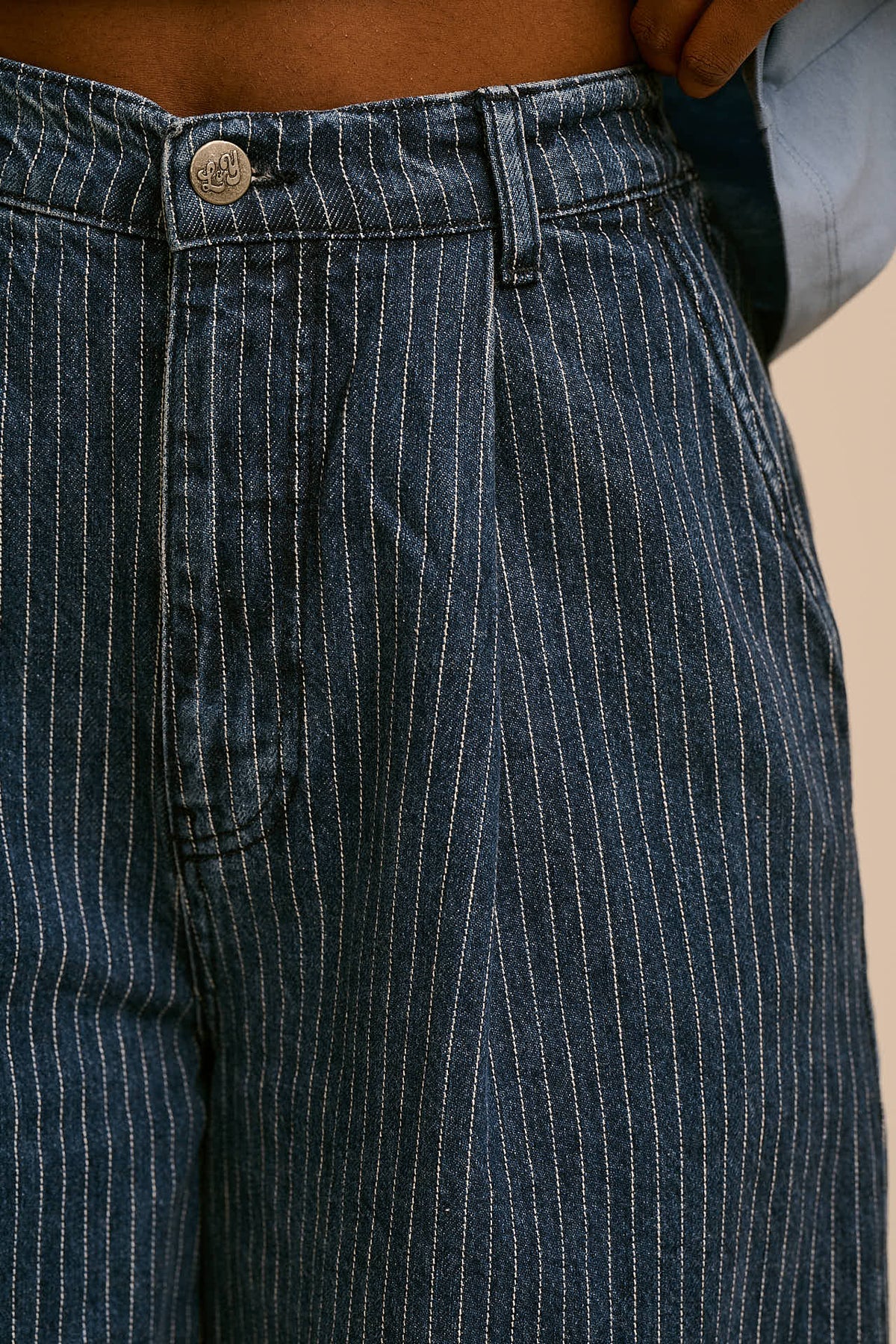 Cole -  Wide Leg Cotton Jeans in Pinstripe