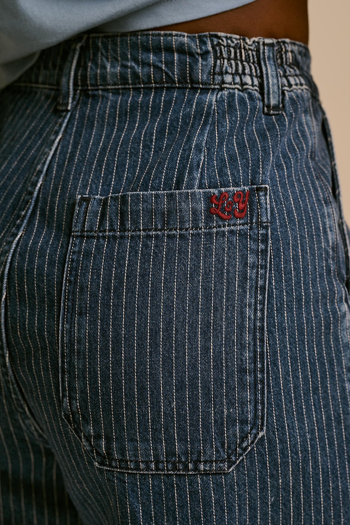Cole -  Wide Leg Cotton Jeans in Pinstripe