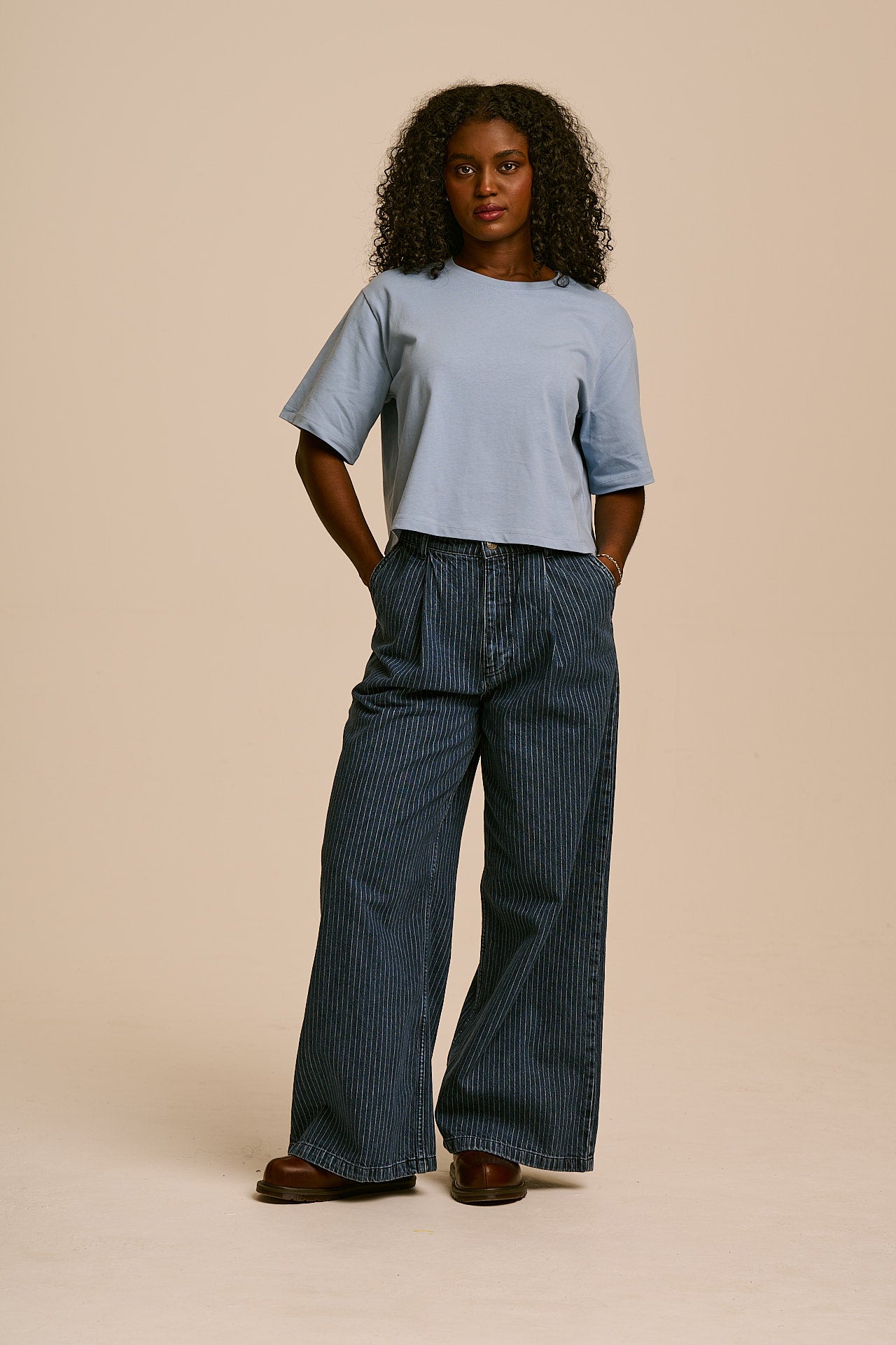 Zayla - Cotton Cropped Boxy T-Shirt in Dusky Blue