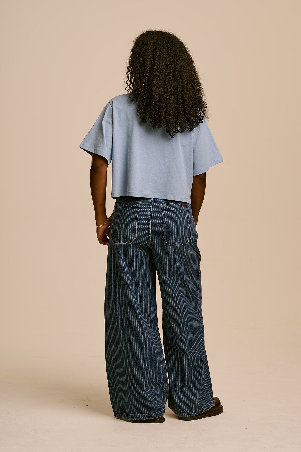 Cole -  Wide Leg Cotton Jeans in Pinstripe