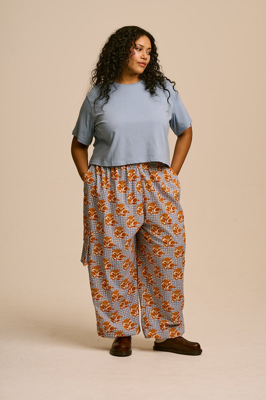 Zayla - Cotton Cropped Boxy T-Shirt in Dusky Blue