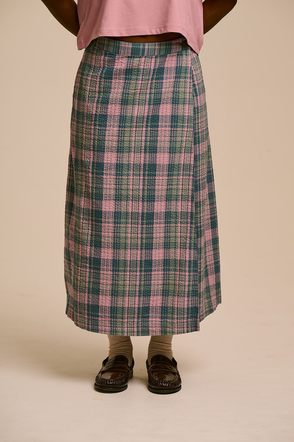 Miley - Cotton Wrap Skirt in Seersucker Palace Check
