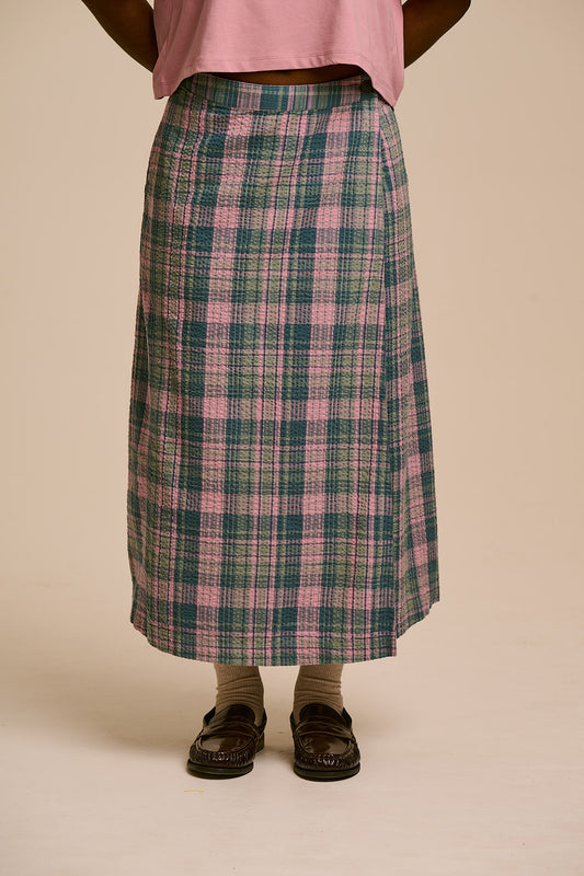 Miley - Cotton Wrap Skirt in Seersucker Palace Check