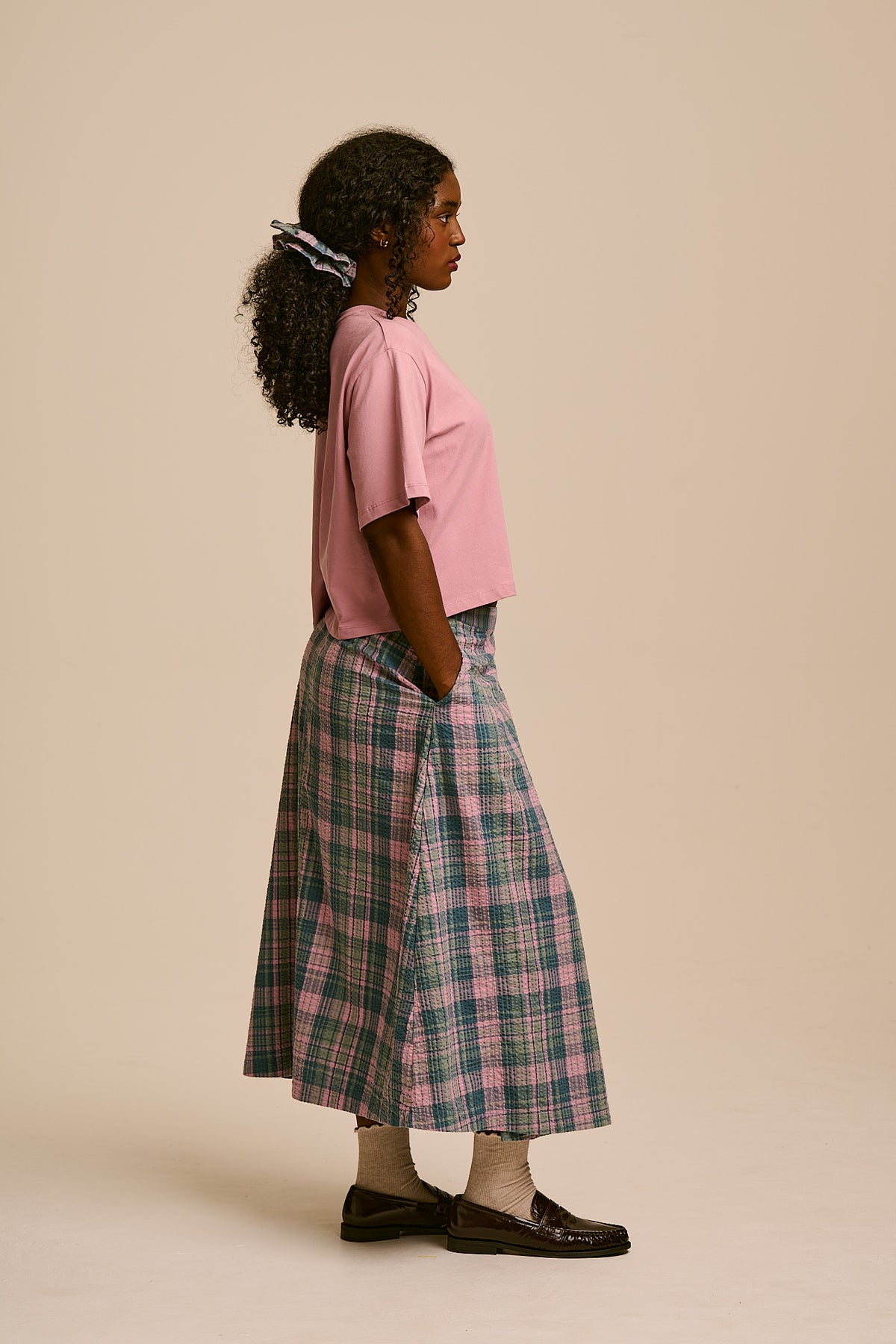Miley - Cotton Wrap Skirt in Seersucker Palace Check