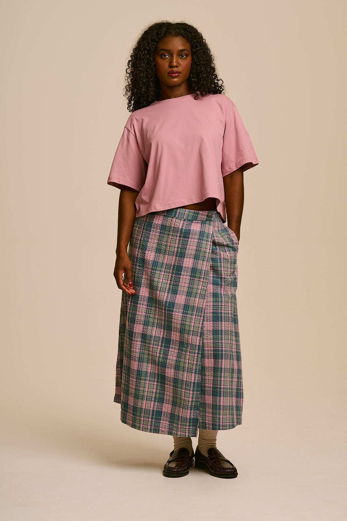 Miley - Cotton Wrap Skirt in Seersucker Palace Check