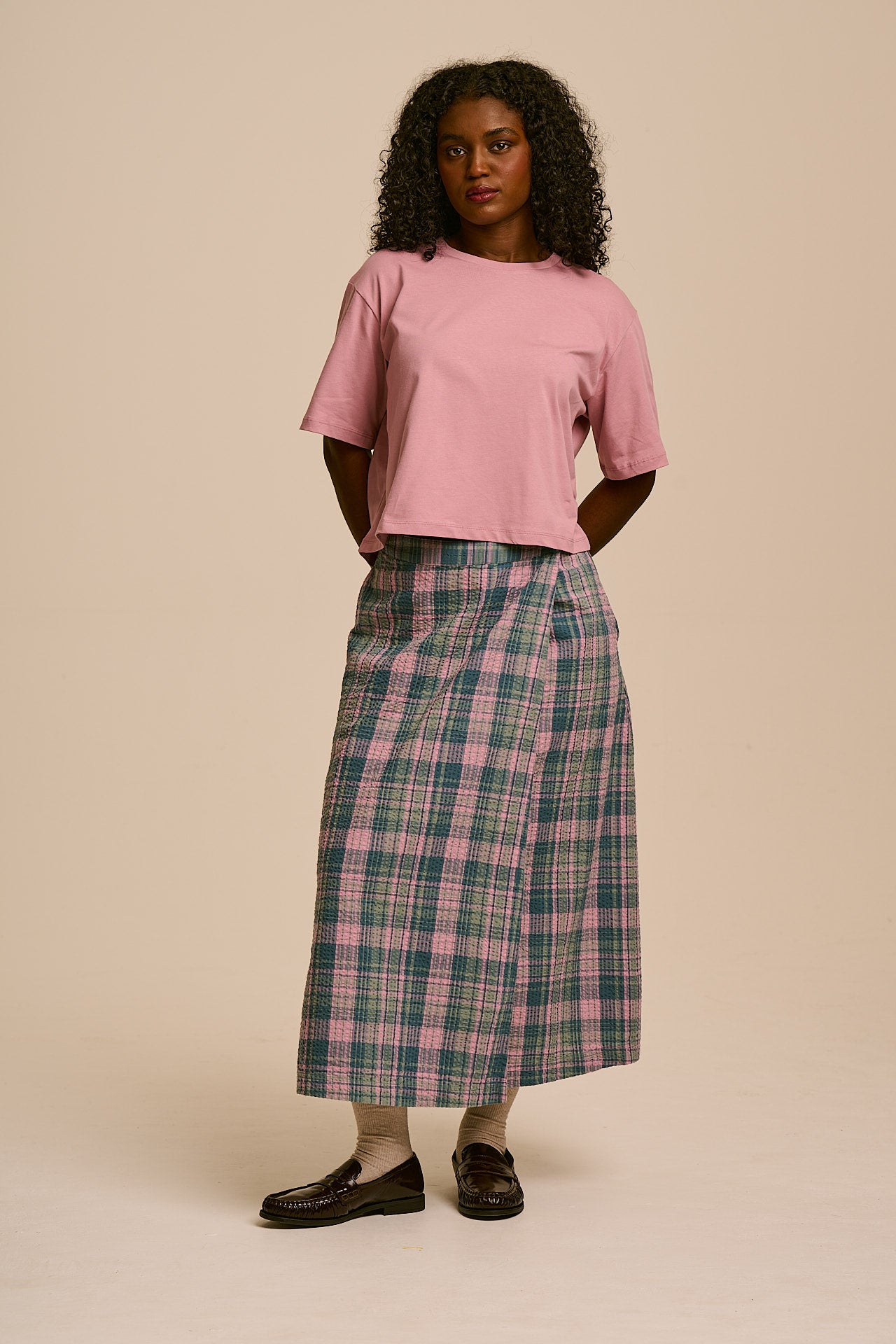 Zayla - Cotton Cropped Boxy T-Shirt in Dusky Pink
