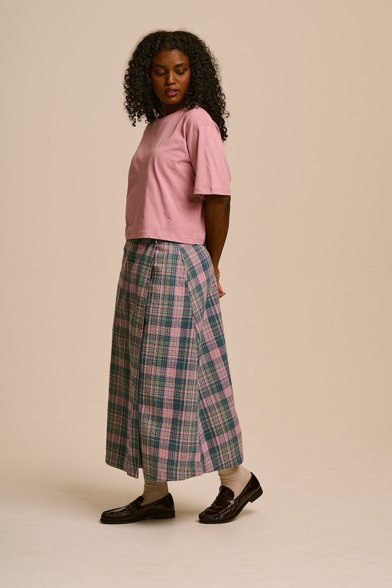 Zayla - Cotton Cropped Boxy T-Shirt in Dusky Pink