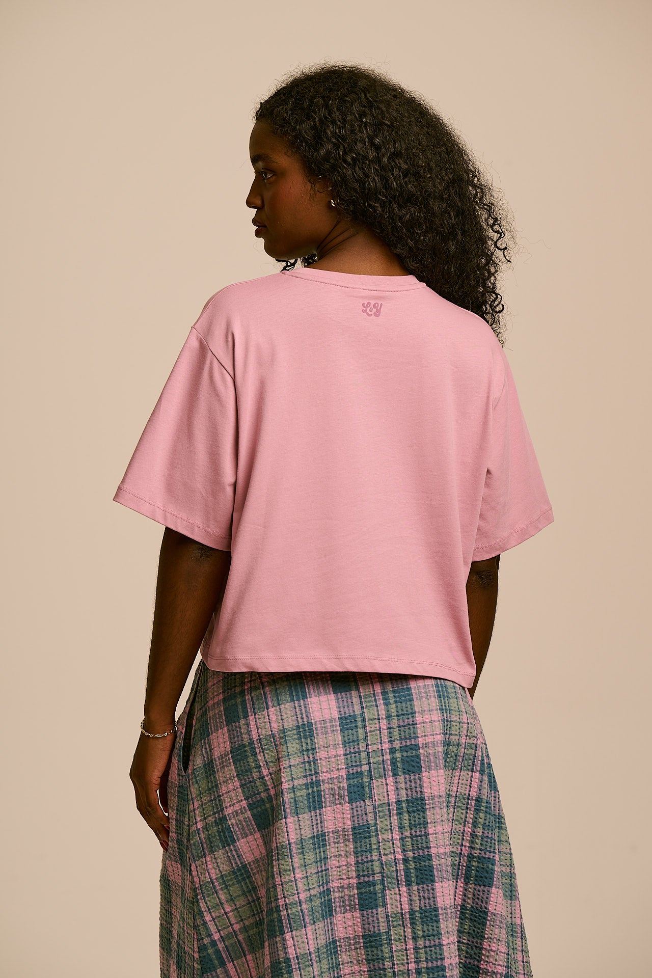 Zayla - Cotton Cropped Boxy T-Shirt in Dusky Pink