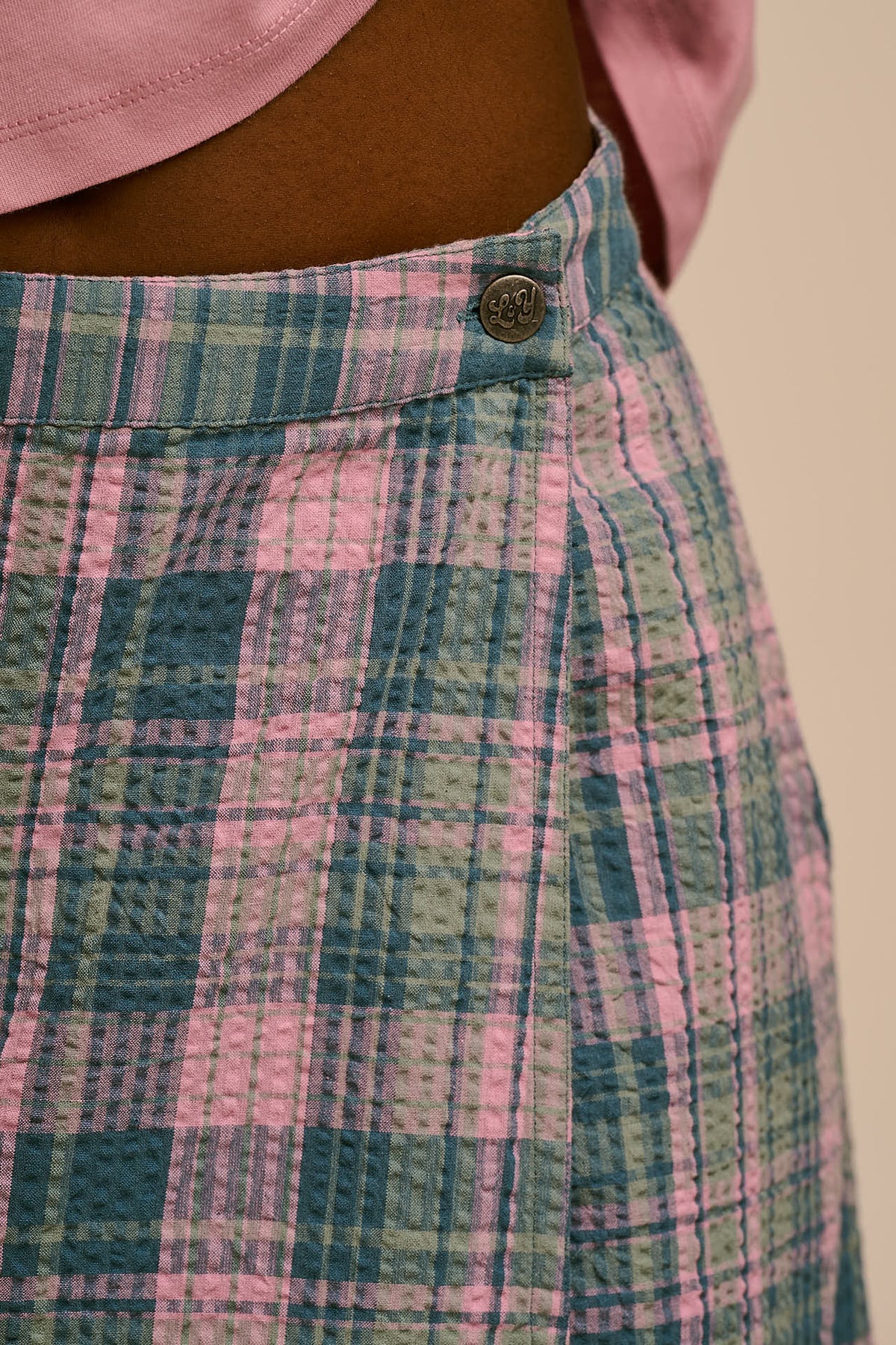 Miley - Cotton Wrap Skirt in Seersucker Palace Check