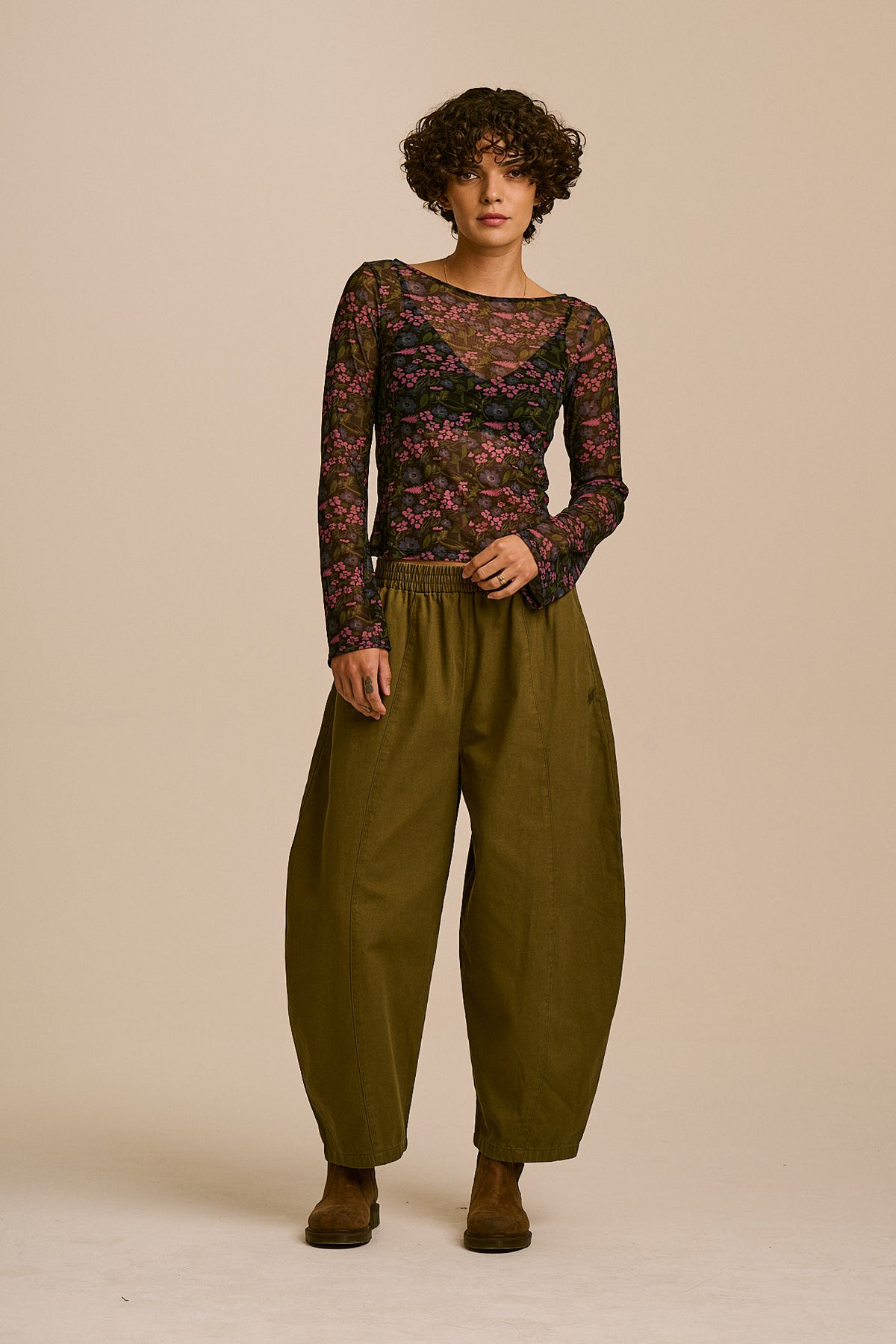 Zoe -  Mesh Slash Neck Top in Ditsy Floral