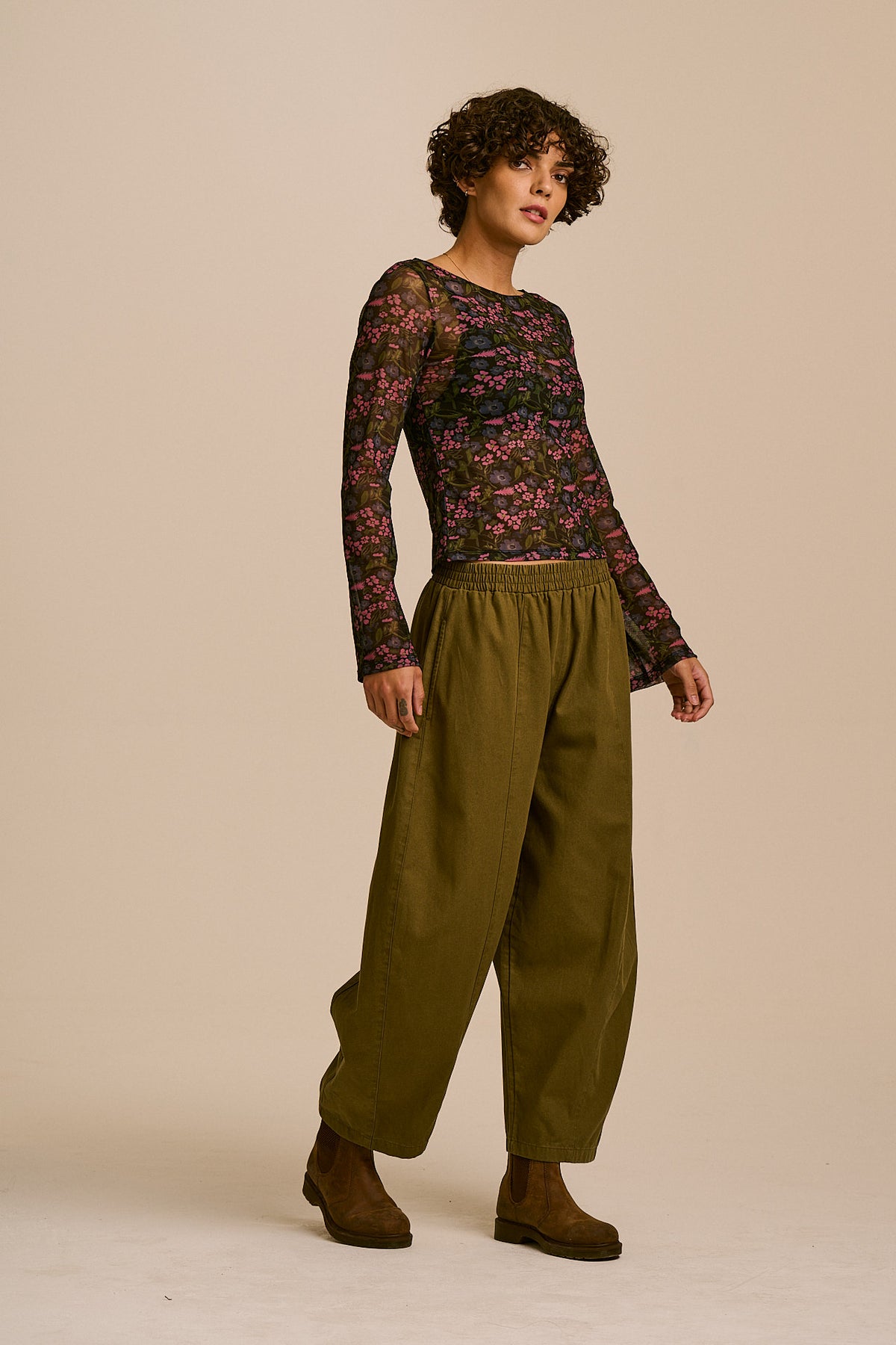 Zoe -  Mesh Slash Neck Top in Ditsy Floral