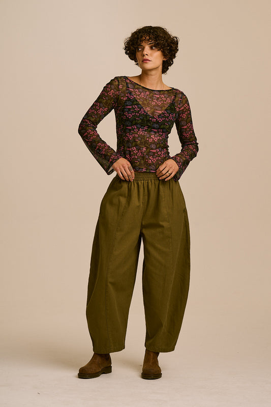 Zoe -  Mesh Slash Neck Top in Ditsy Floral