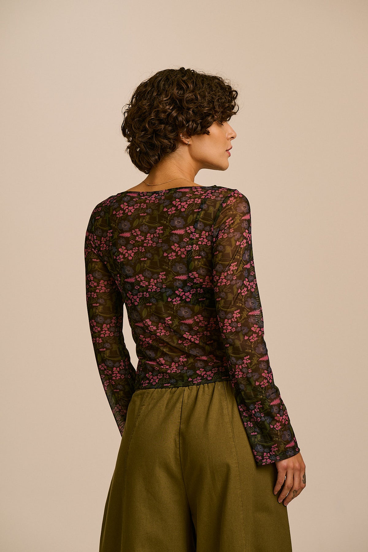 Zoe -  Mesh Slash Neck Top in Ditsy Floral