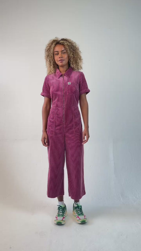 Ragan - Organic Cotton Cord Jumpsuit in Raspberry