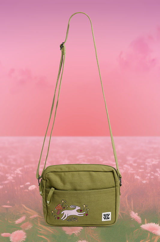 L.E. Dara - Cotton Crossbody Bag in Bunnies Embroidery