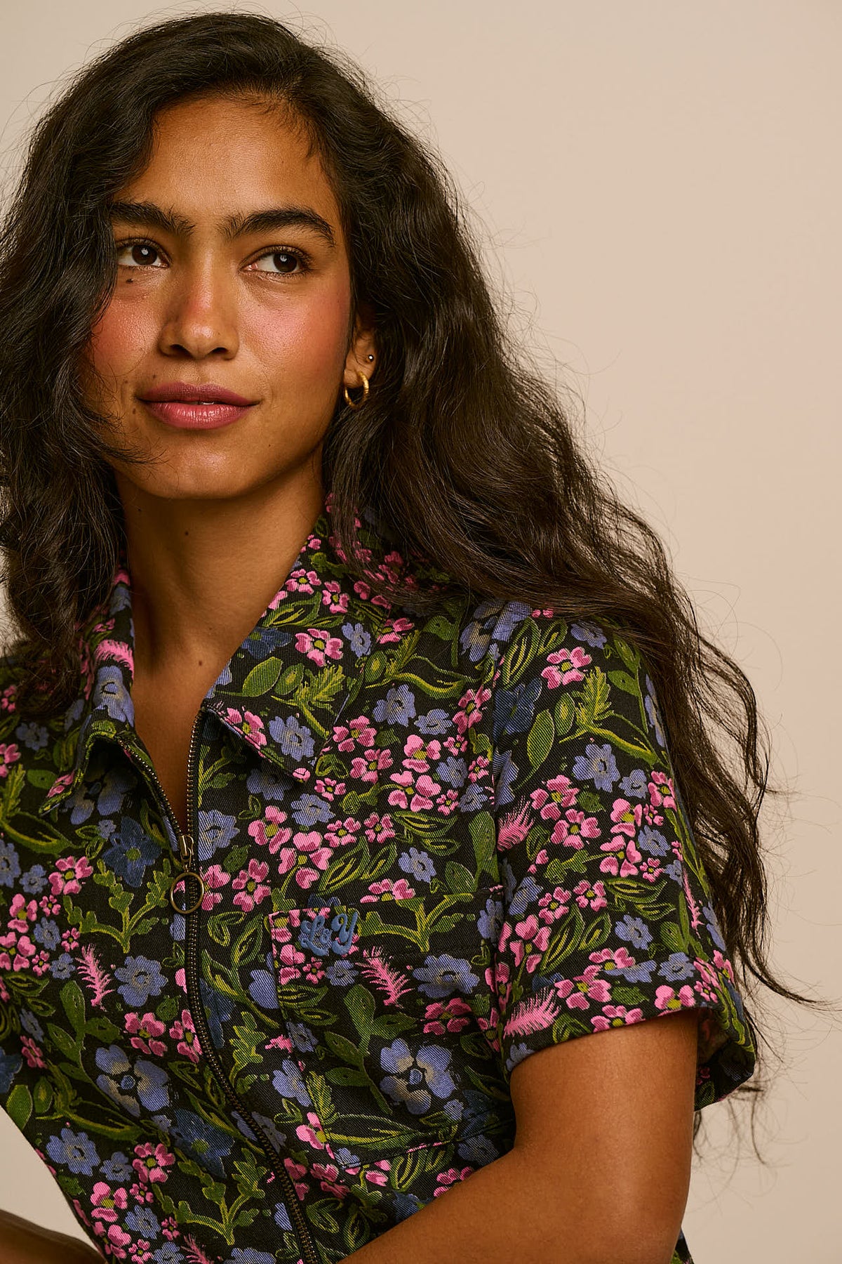 Ragan - Organic Cotton Jumpsuit in Grunge Ditsy Floral
