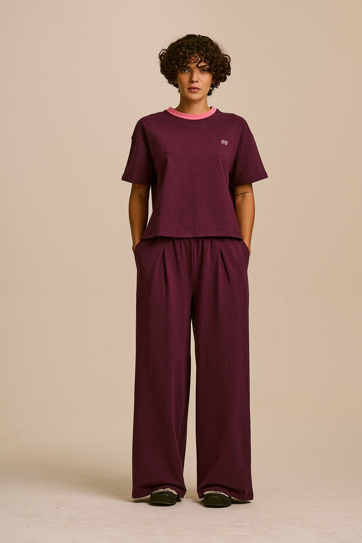 Tamsin - Jersey Extra Wide Trouser in Burgundy