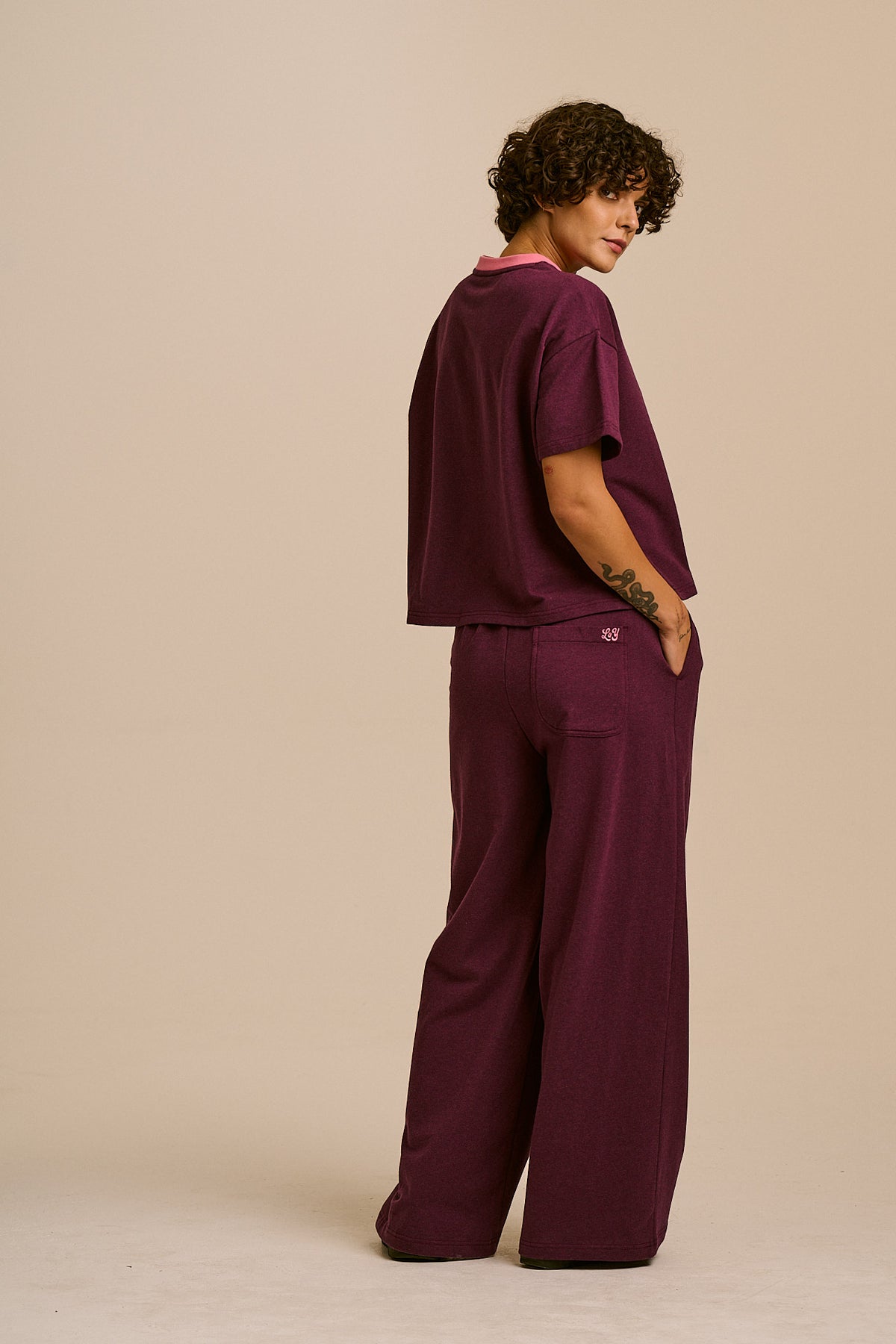 Tamsin - Jersey Extra Wide Trouser in Burgundy