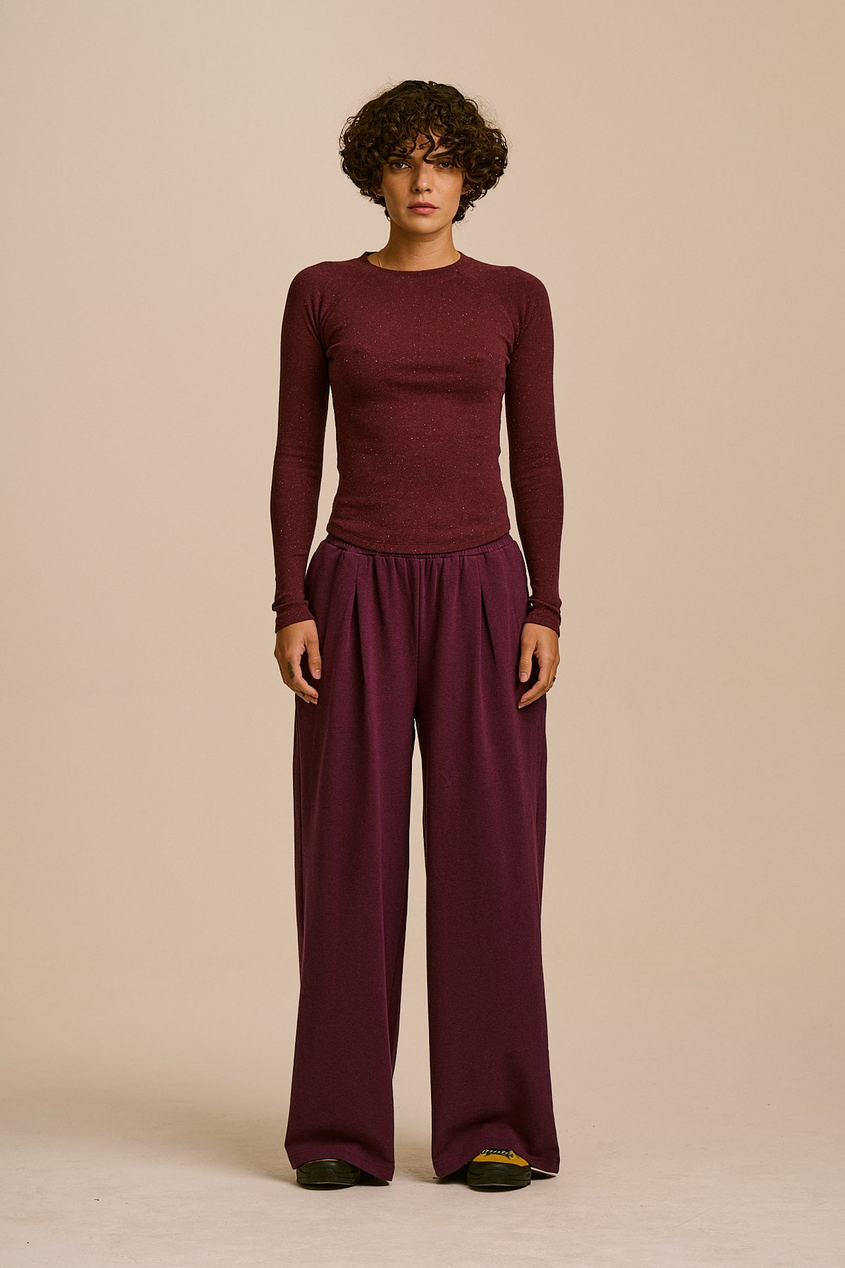 Tamsin - Jersey Extra Wide Trouser in Burgundy