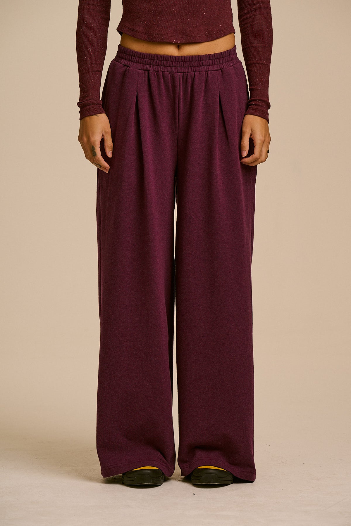 Tamsin - Jersey Extra Wide Trouser in Burgundy