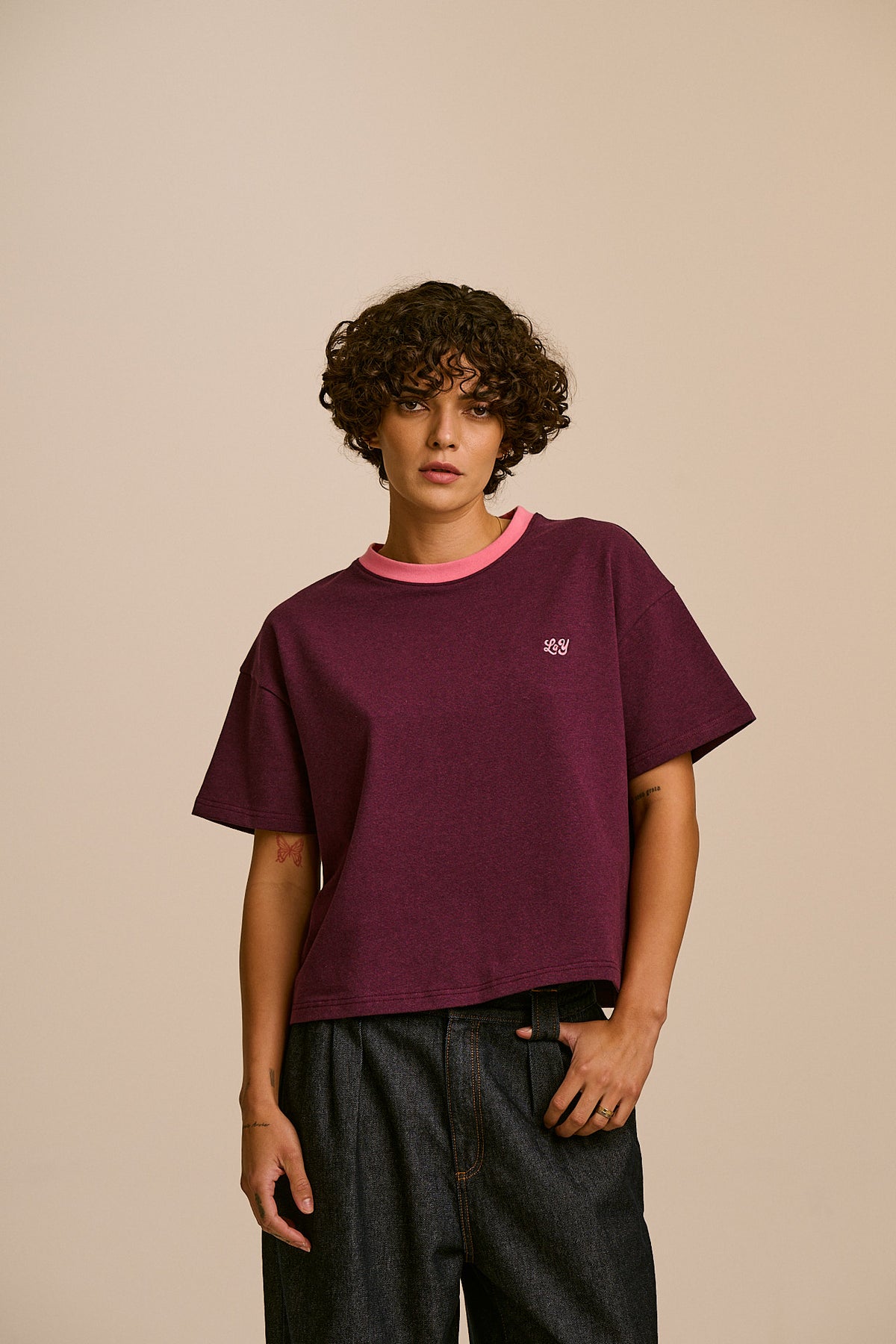 Everlie - Oversized Cotton Marl Tee in Burgundy