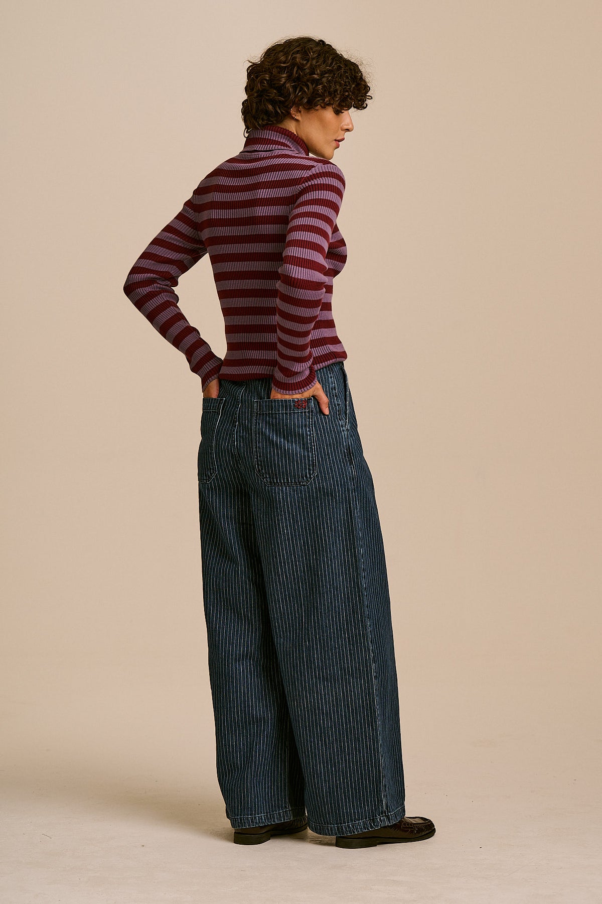 Cole -  Wide Leg Cotton Jeans in Pinstripe
