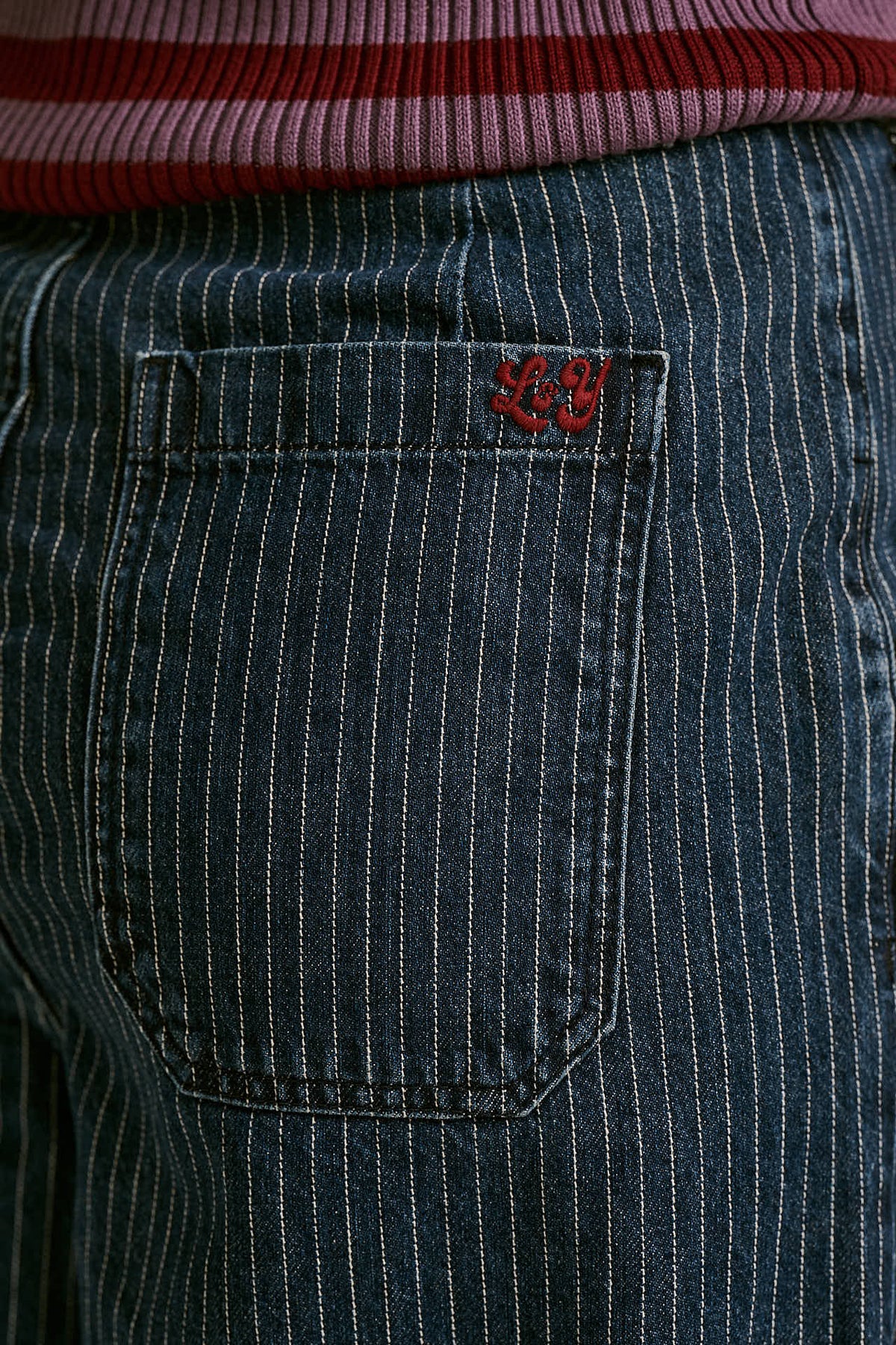Cole -  Wide Leg Cotton Jeans in Pinstripe