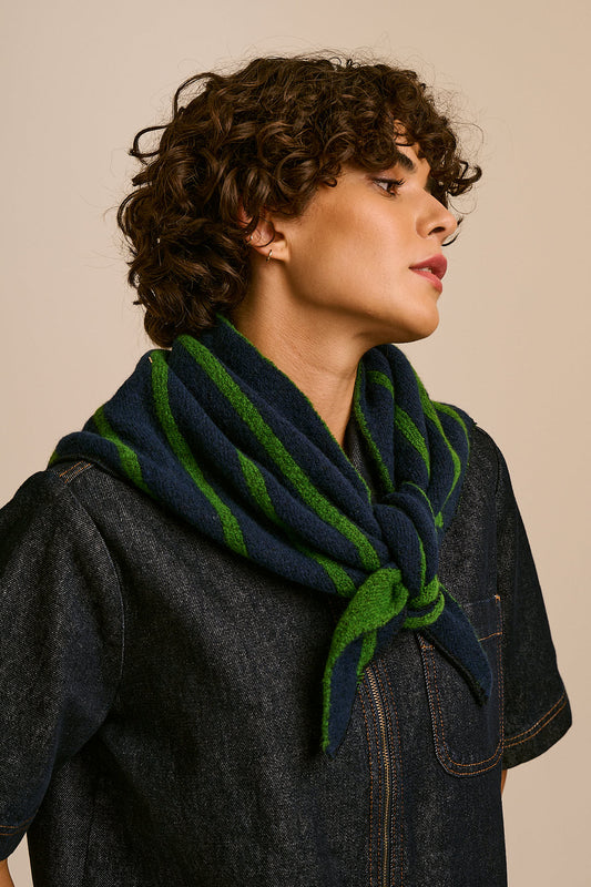 Loki - Neck Scarf in Blue & Green Stripe