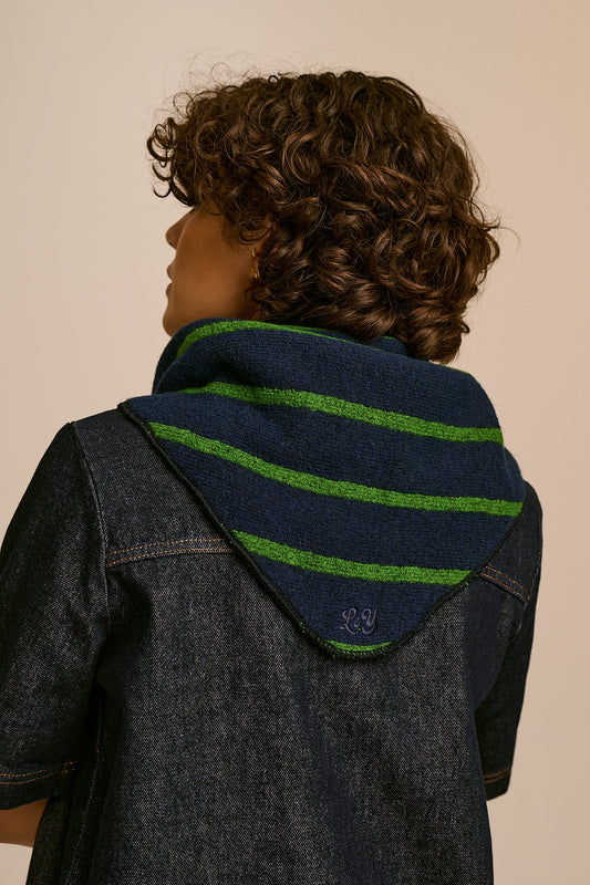 Loki - Neck Scarf in Blue & Green Stripe