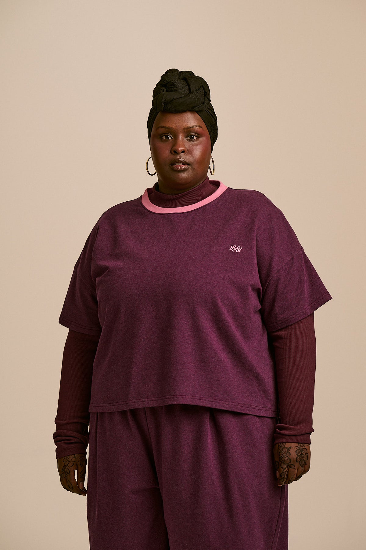 Everlie - Oversized Cotton Marl Tee in Burgundy