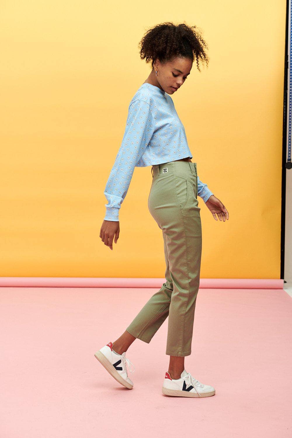Lucy & Yak trousers Camden Organic Cotton High Waisted Trousers in Sage Green