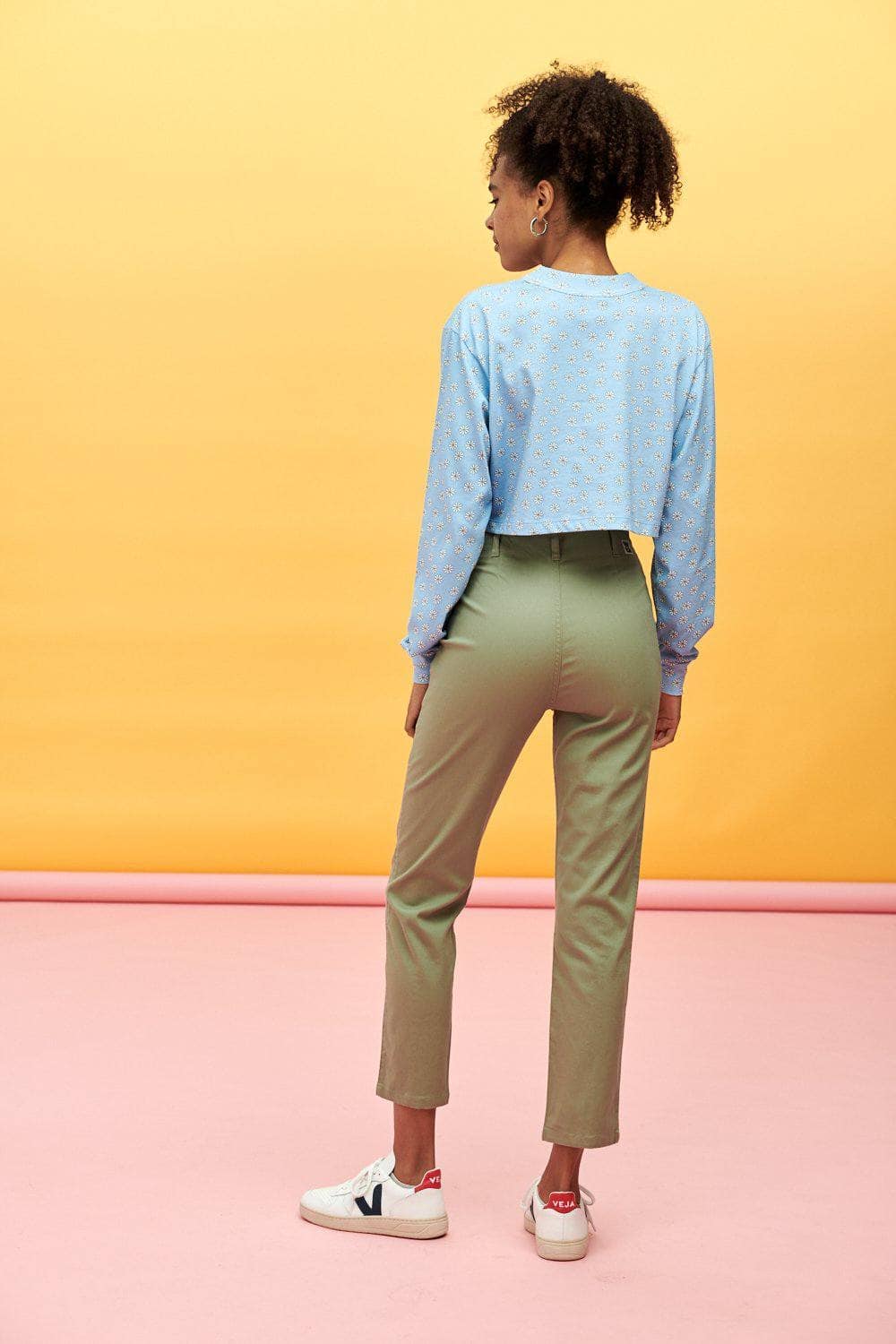 Lucy & Yak trousers Camden Organic Cotton High Waisted Trousers in Sage Green