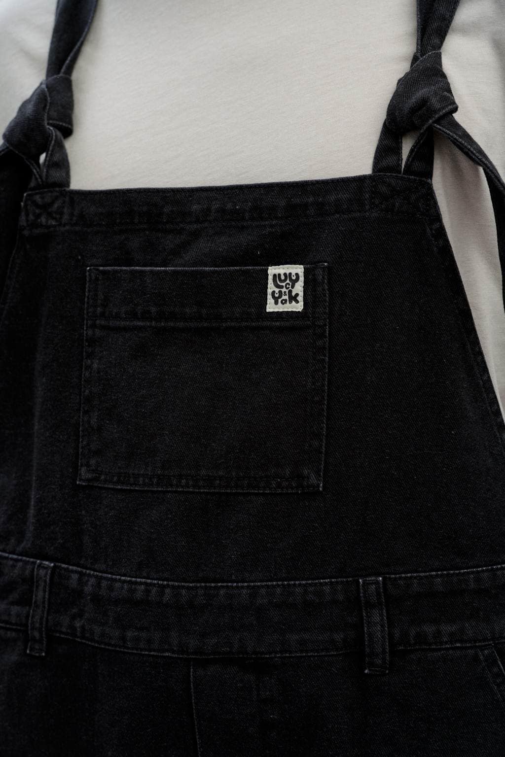 Lucy & Yak Dungarees Timmy Dungaree Shorts: ORGANIC DENIM - Washed Black - New Fit