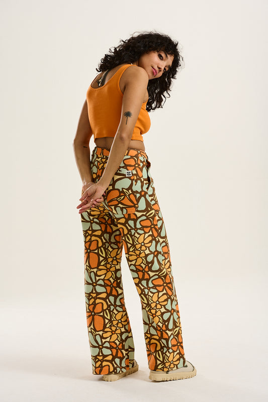 Delores Wide Leg Jeans: ORGANIC TWILL - Golden Hour Print