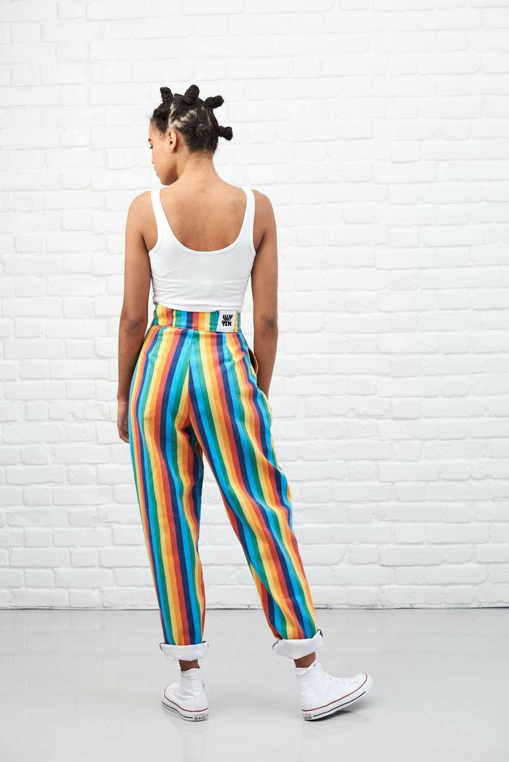 Lucy & Yak trousers 'Addison' High Waisted Organic Cotton Twill Trousers in Rainbow Stripe