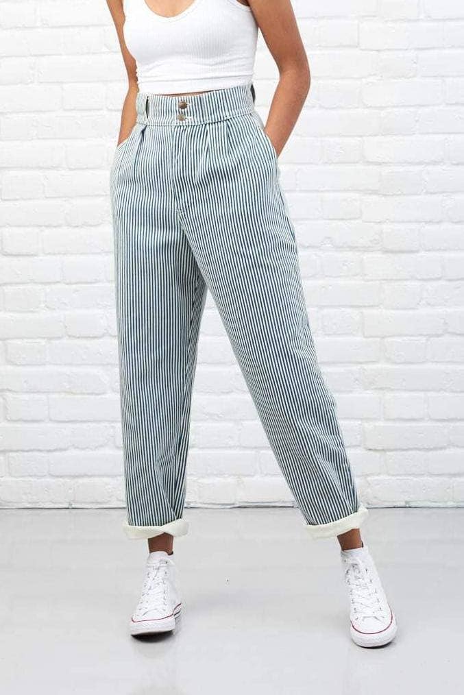 Lucy & Yak trousers Addison Jeans: ORGANIC TWILL - Blue Stripe