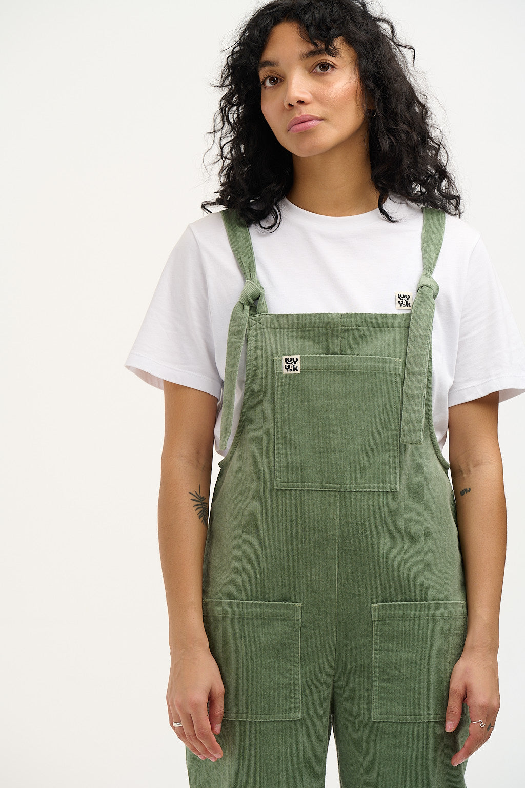 Winter Green Babycord Peggy Pocket Dungaree Dress - GOTS Certified Org