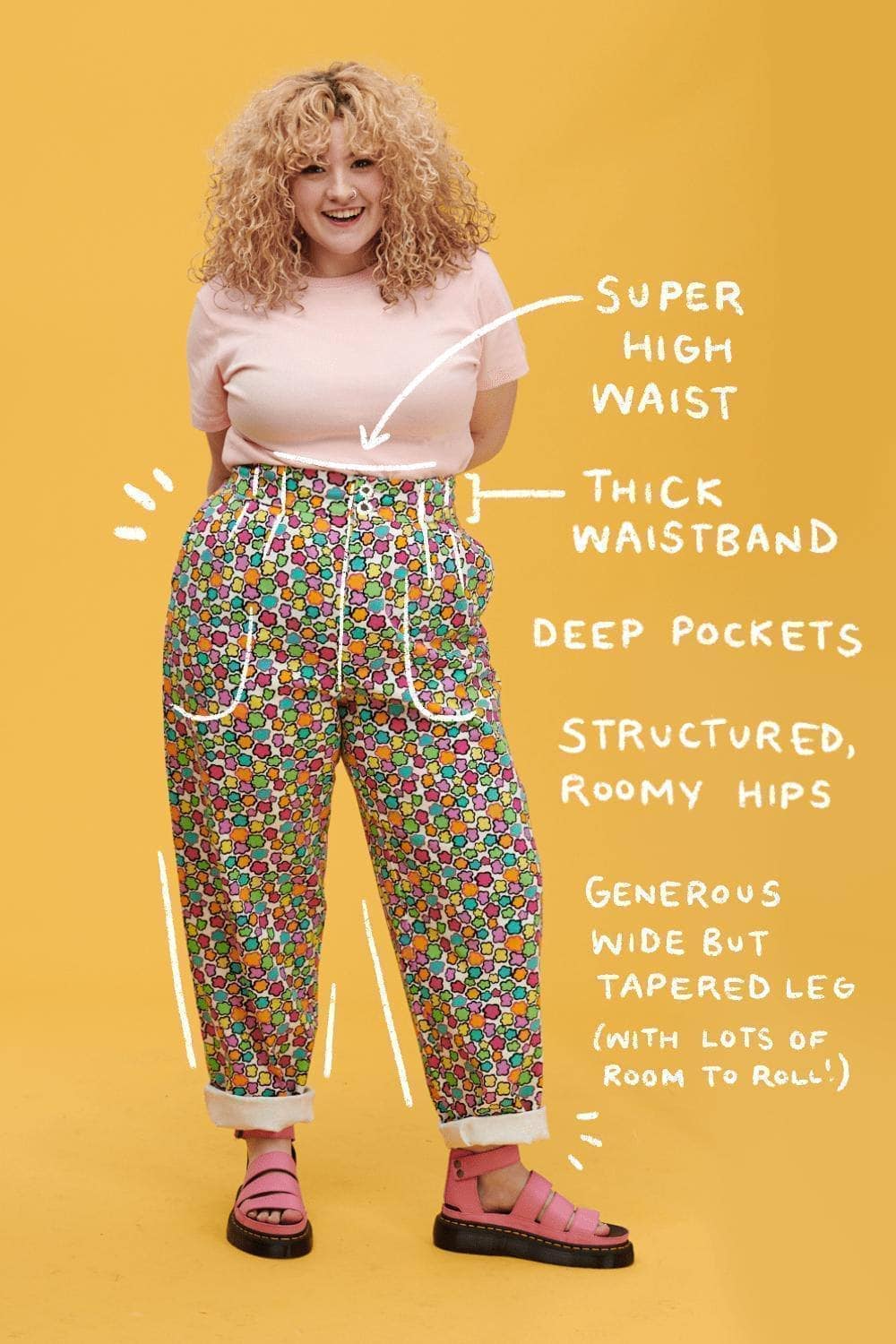 Lucy & Yak trousers 'Addison' High Waisted Organic Cotton Twill Trousers in Blue Stripe